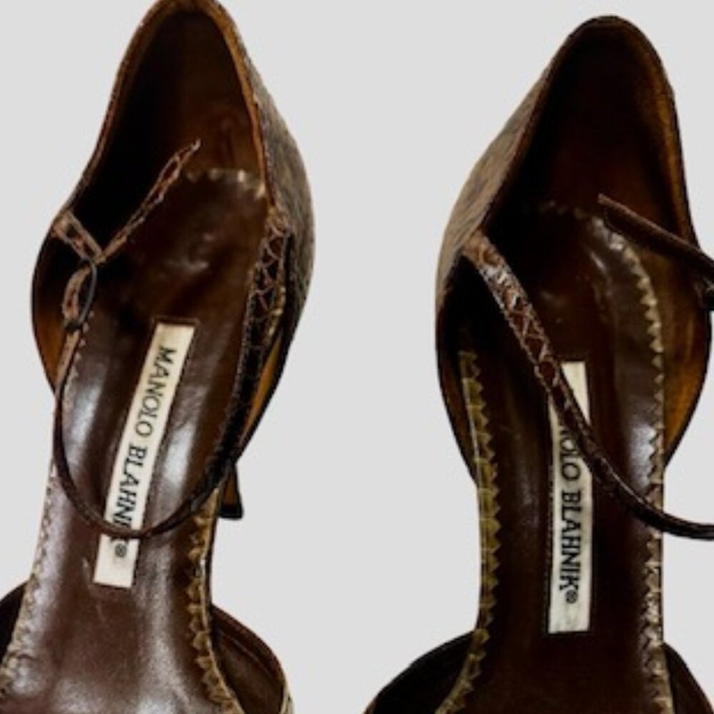 Manolo Blahnik Brown/Green Python D’Orsay Heels –… - image 4